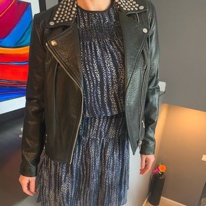 Michael Kors Black Leather Moto Stud Jacket XS